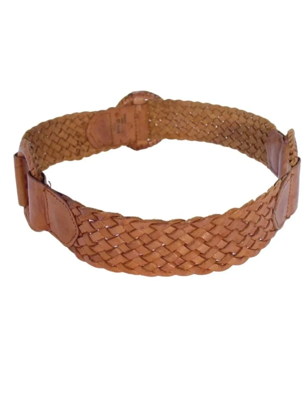 HANDWOVEN Tan Leather Braided O-Ring Belt Women's M - Picture 4 of 6